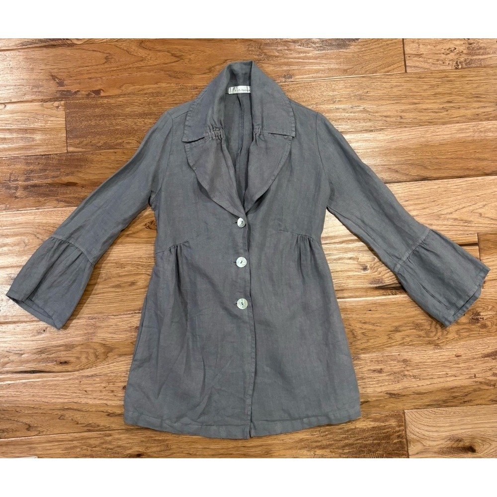 Cut Loose 100% Linen Jacket Women's XS Mother Pearl Lagenlook Blue Pockets